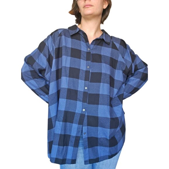 Westbound Blue Black Check Button Down Shirt Women 2X Fall Western Boho Grunge - Picture 2 of 6